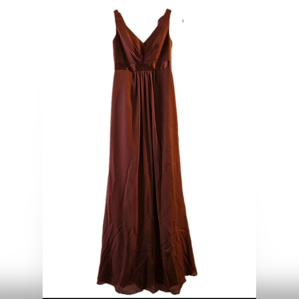 David's Bridal Purple Plum Ruffle Formal Wedding Prom Bridesmaid Evening Dress